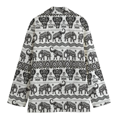 White And Black Indian Elephant Print Women's Blazer