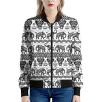 White And Black Indian Elephant Print Women's Bomber Jacket