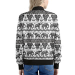 White And Black Indian Elephant Print Women's Bomber Jacket