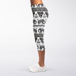 White And Black Indian Elephant Print Women's Capri Leggings