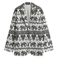 White And Black Indian Elephant Print Women's Cotton Blazer