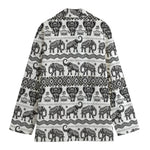 White And Black Indian Elephant Print Women's Cotton Blazer