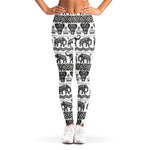 White And Black Indian Elephant Print Women's Leggings