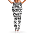 White And Black Indian Elephant Print Women's Leggings