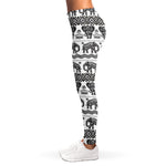 White And Black Indian Elephant Print Women's Leggings