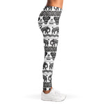 White And Black Indian Elephant Print Women's Leggings