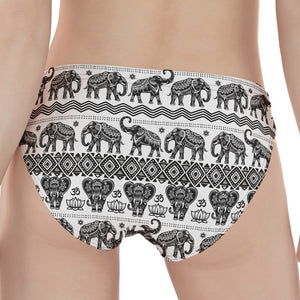 White And Black Indian Elephant Print Women's Panties