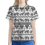 White And Black Indian Elephant Print Women's Polo Shirt