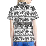 White And Black Indian Elephant Print Women's Polo Shirt
