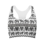 White And Black Indian Elephant Print Women's Sports Bra