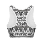 White And Black Indian Elephant Print Women's Sports Bra