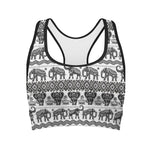 White And Black Indian Elephant Print Women's Sports Bra