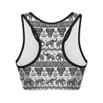 White And Black Indian Elephant Print Women's Sports Bra
