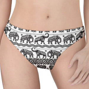 White And Black Indian Elephant Print Women's Thong