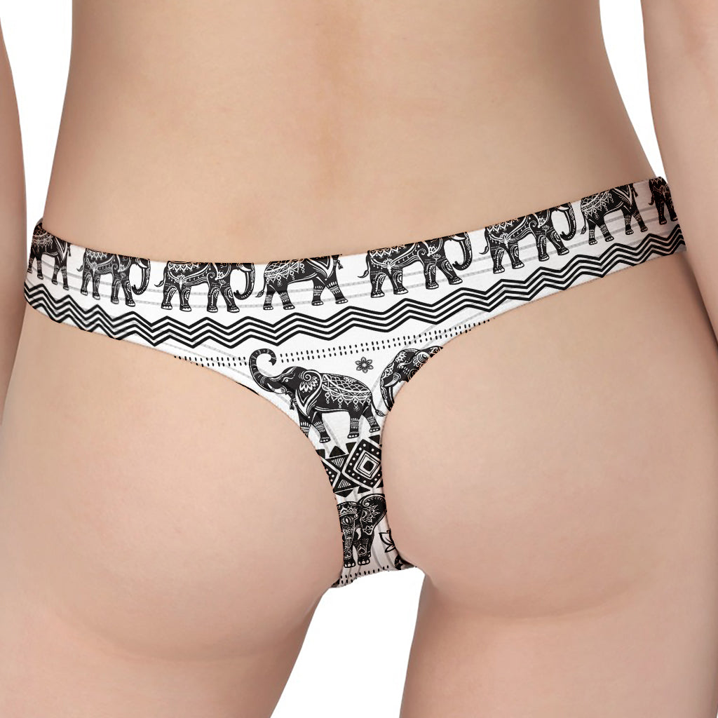 White And Black Indian Elephant Print Women's Thong