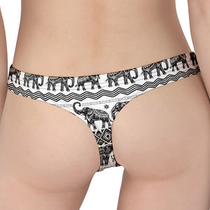 White And Black Indian Elephant Print Women's Thong