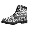 White And Black Indian Elephant Print Padded Collar Lace Up Boots
