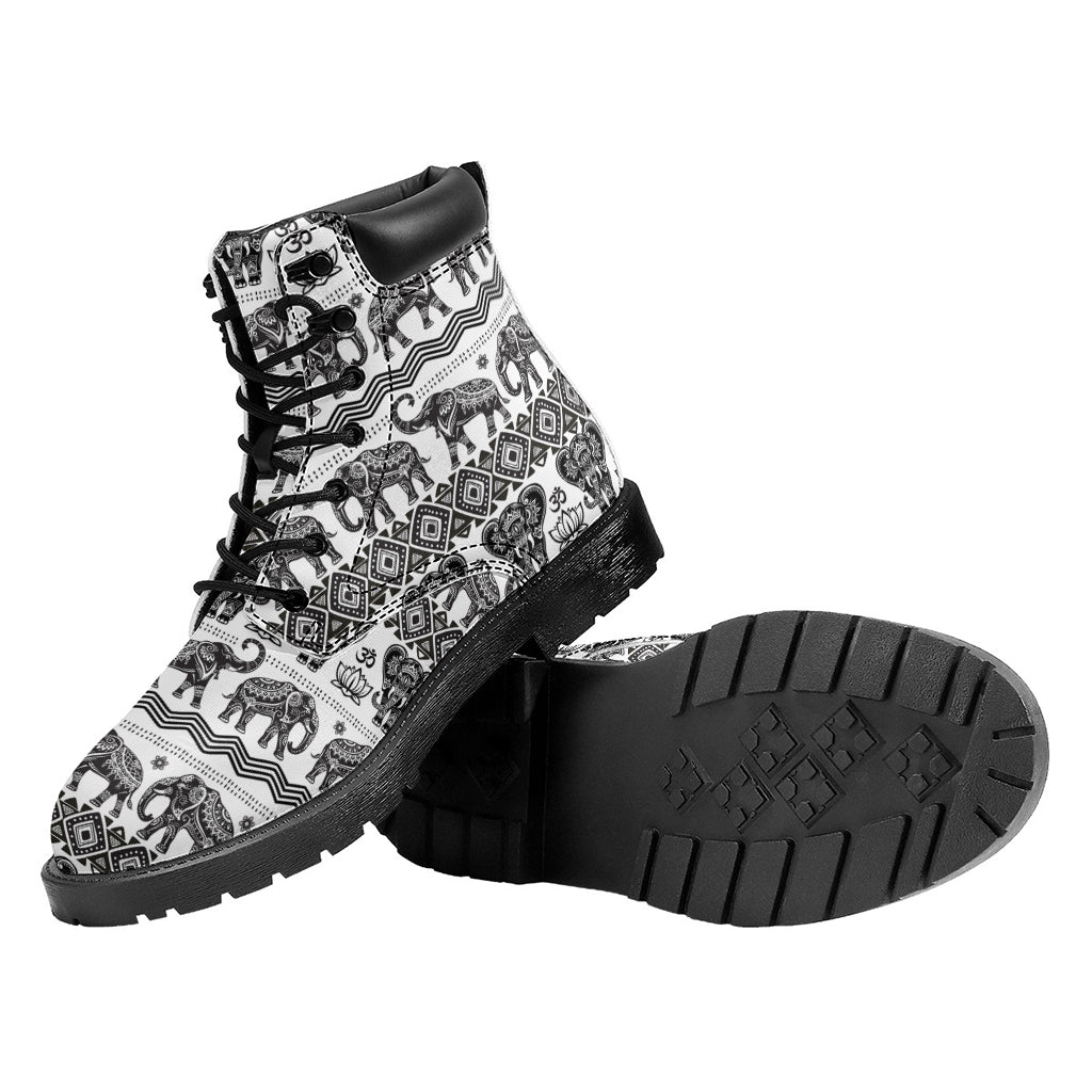 White And Black Indian Elephant Print Work Boots