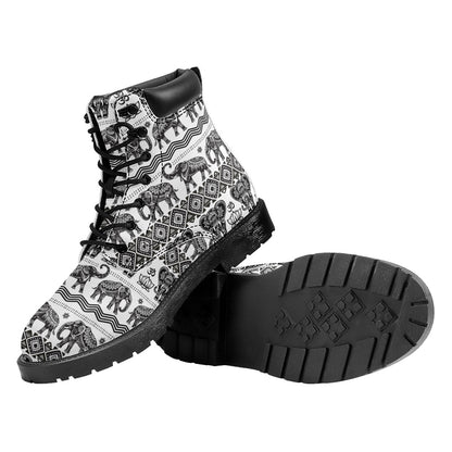 White And Black Indian Elephant Print Work Boots