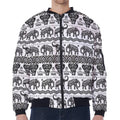 White And Black Indian Elephant Print Zip Sleeve Bomber Jacket