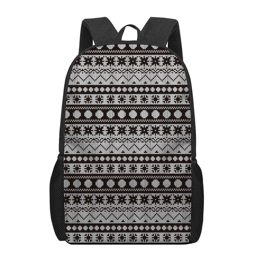 White And Black Knitted Pattern Print 17 Inch Backpack