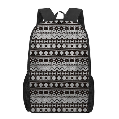 White And Black Knitted Pattern Print 17 Inch Backpack