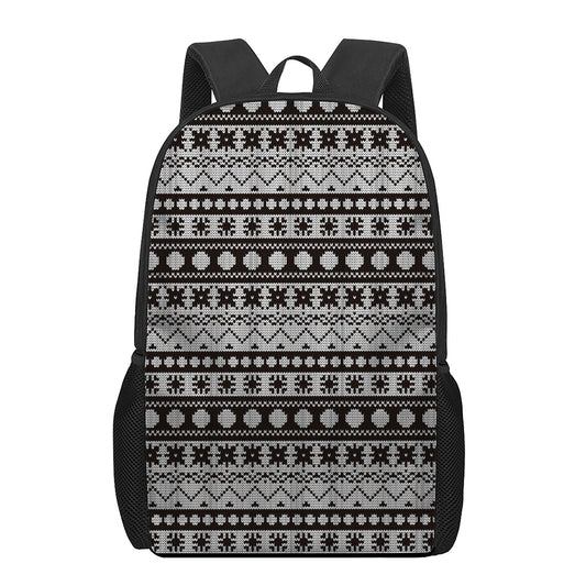White And Black Knitted Pattern Print 17 Inch Backpack