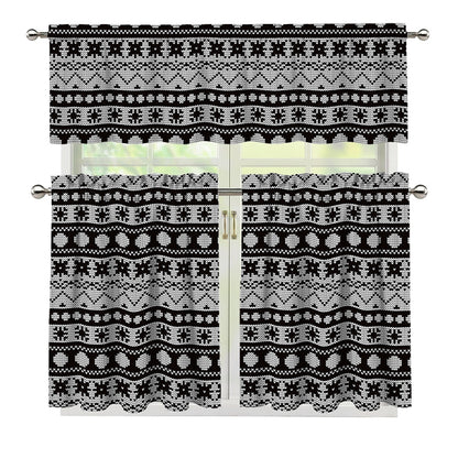 White And Black Knitted Pattern Print 3 Piece Kitchen Curtains