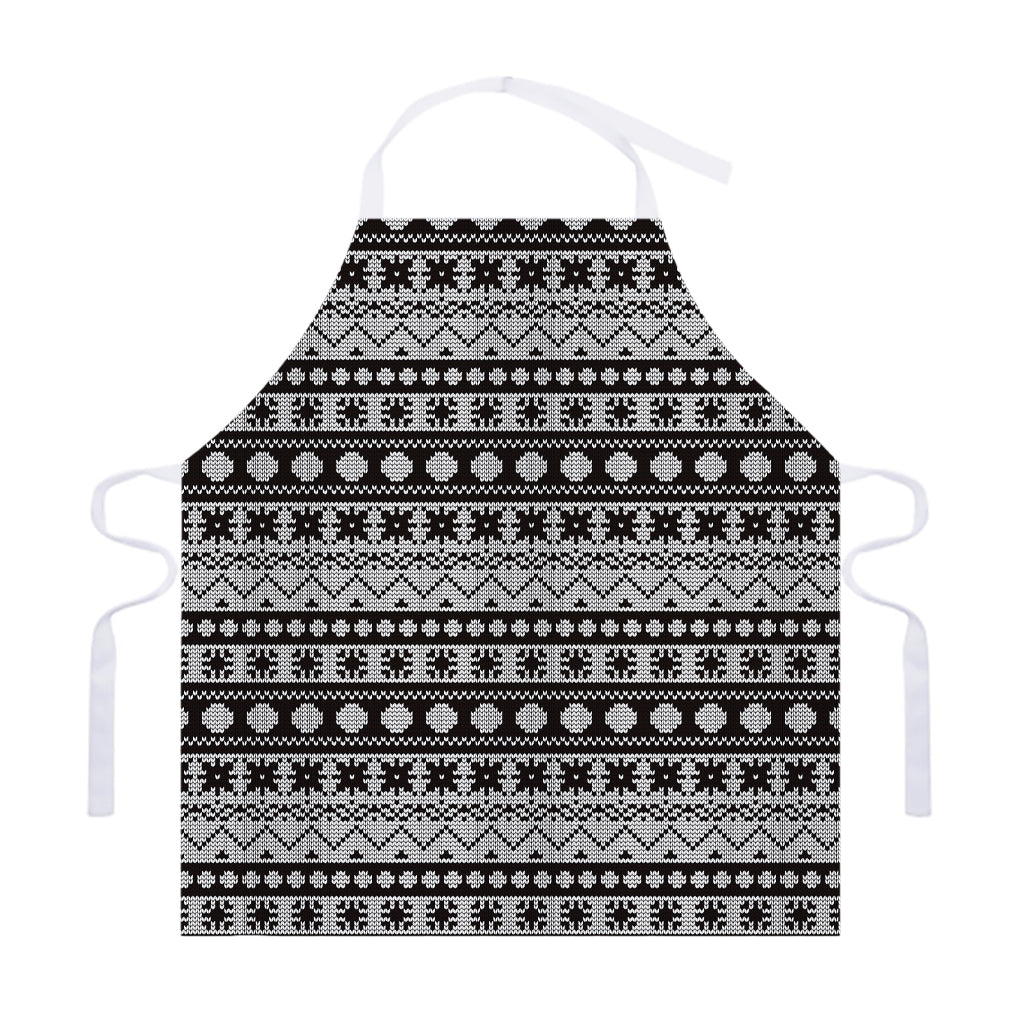 White And Black Knitted Pattern Print Adjustable Apron