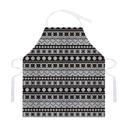 White And Black Knitted Pattern Print Adjustable Apron