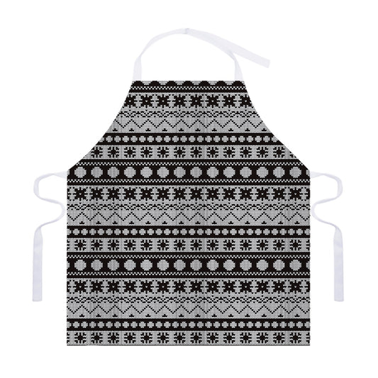 White And Black Knitted Pattern Print Adjustable Apron