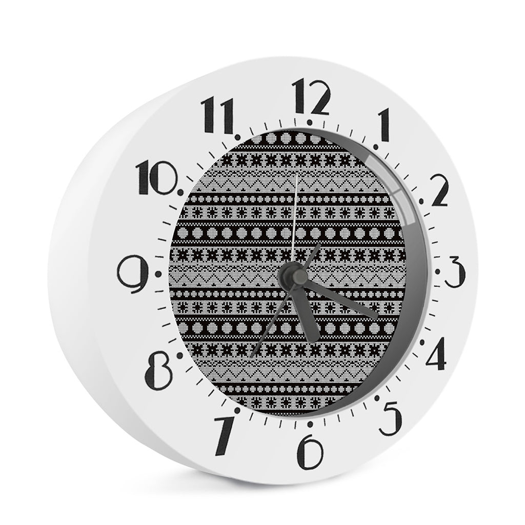 White And Black Knitted Pattern Print Alarm Clock