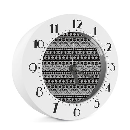 White And Black Knitted Pattern Print Alarm Clock