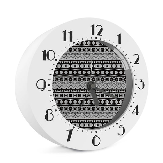 White And Black Knitted Pattern Print Alarm Clock
