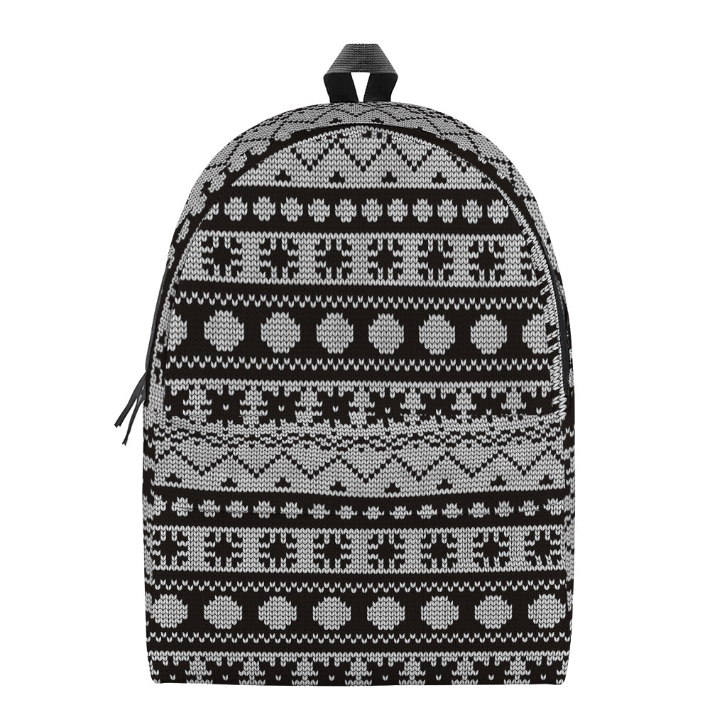 White And Black Knitted Pattern Print Backpack