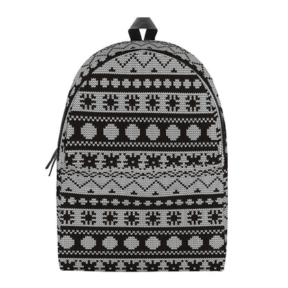 White And Black Knitted Pattern Print Backpack