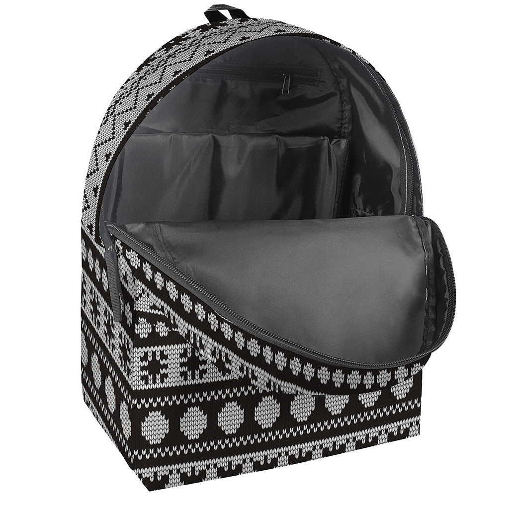 White And Black Knitted Pattern Print Backpack