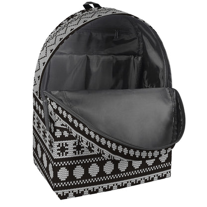 White And Black Knitted Pattern Print Backpack