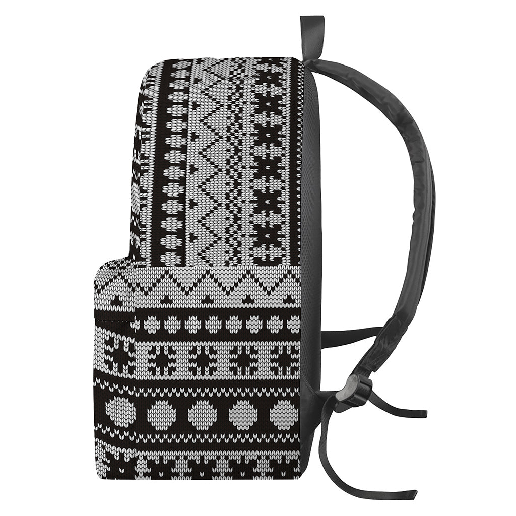 White And Black Knitted Pattern Print Backpack