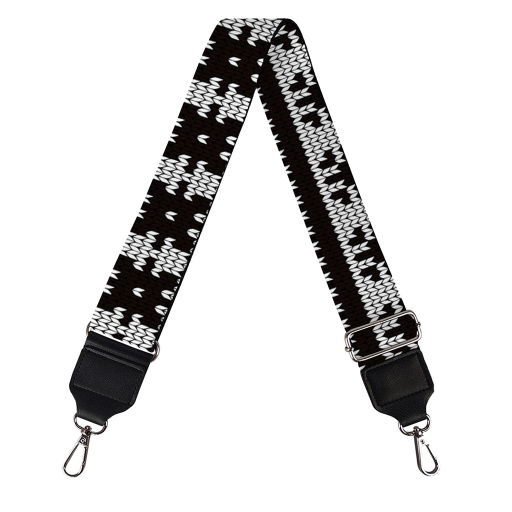 White And Black Knitted Pattern Print Bag Strap