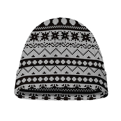 White And Black Knitted Pattern Print Beanie