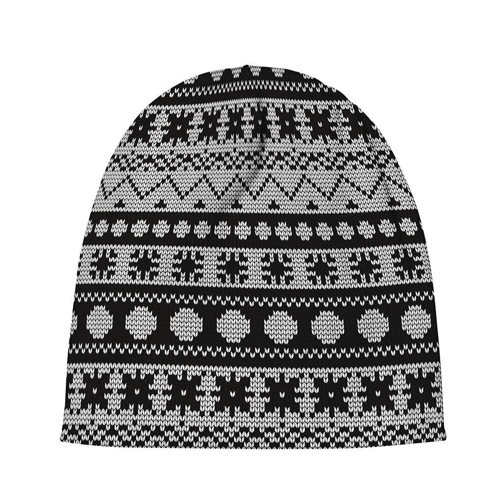 White And Black Knitted Pattern Print Beanie