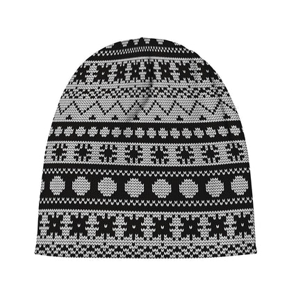White And Black Knitted Pattern Print Beanie