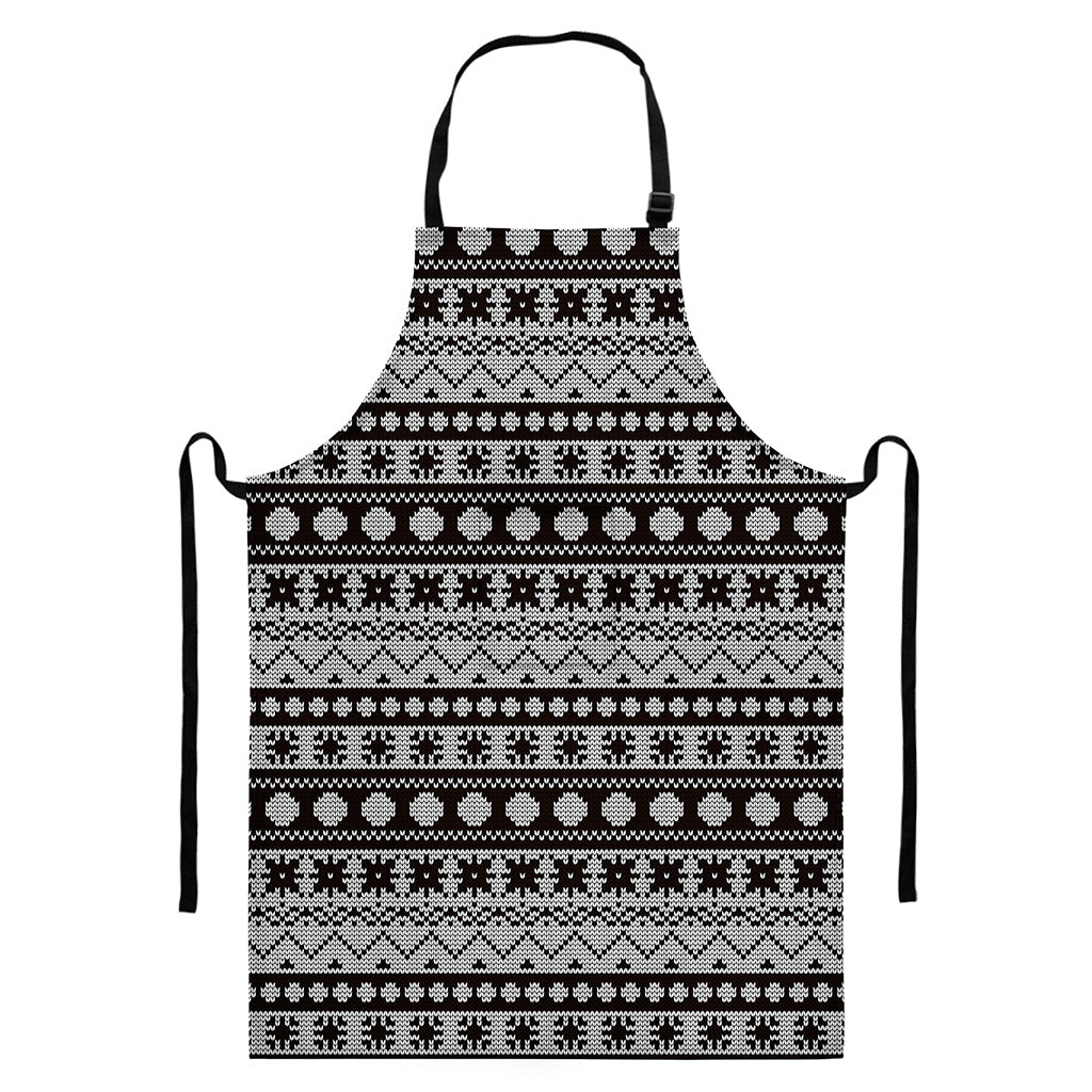 White And Black Knitted Pattern Print Bib Apron With Pocket
