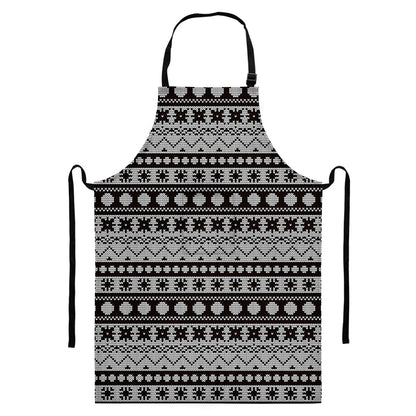 White And Black Knitted Pattern Print Bib Apron With Pocket