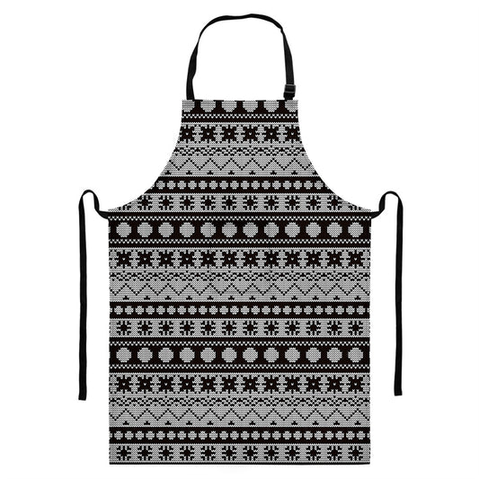 White And Black Knitted Pattern Print Bib Apron With Pocket