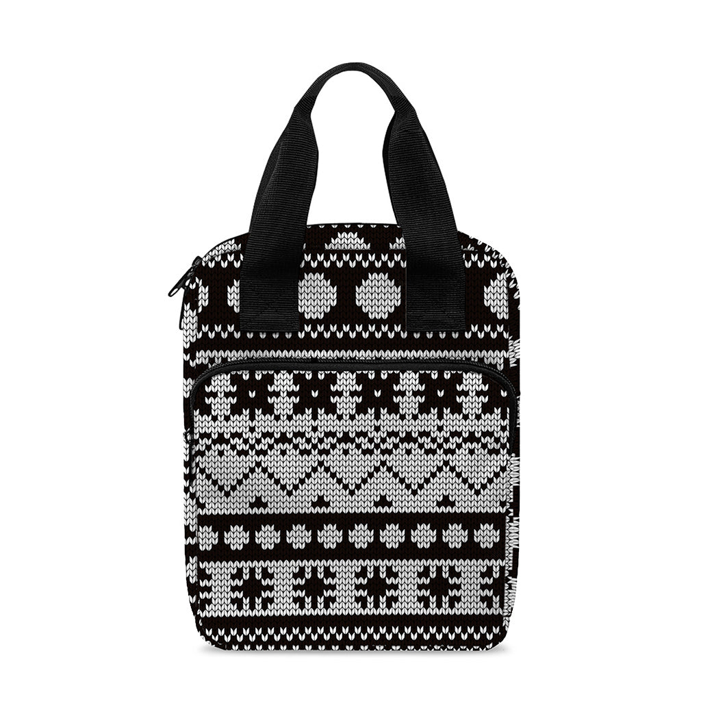 White And Black Knitted Pattern Print Bible Tote Bag