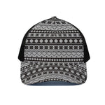 White And Black Knitted Pattern Print Black Mesh Trucker Cap