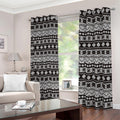 White And Black Knitted Pattern Print Dimout Grommet Curtains