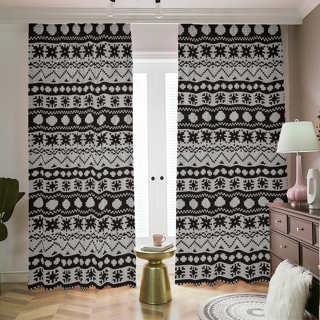 White And Black Knitted Pattern Print Blackout Pencil Pleat Curtains